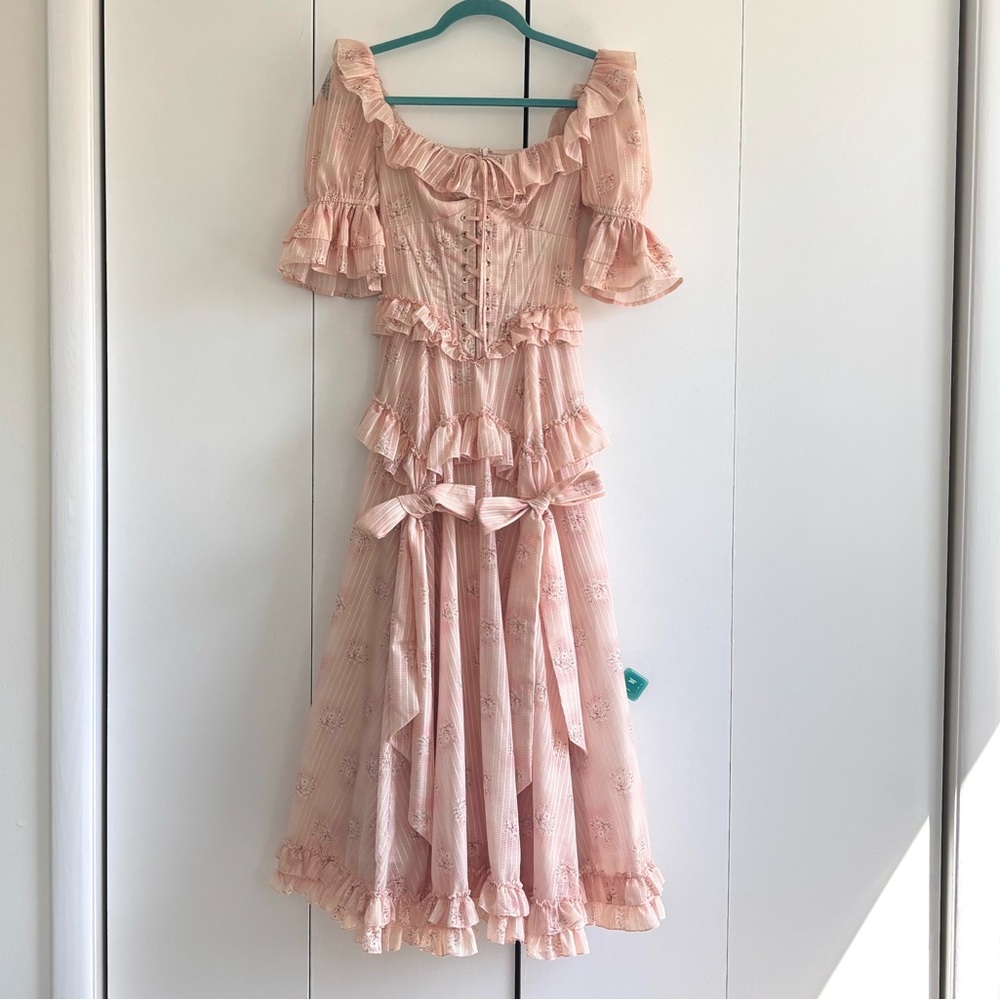 Lacemade Peach Peri Girl Corset Ruffle Bow Dress Size XS